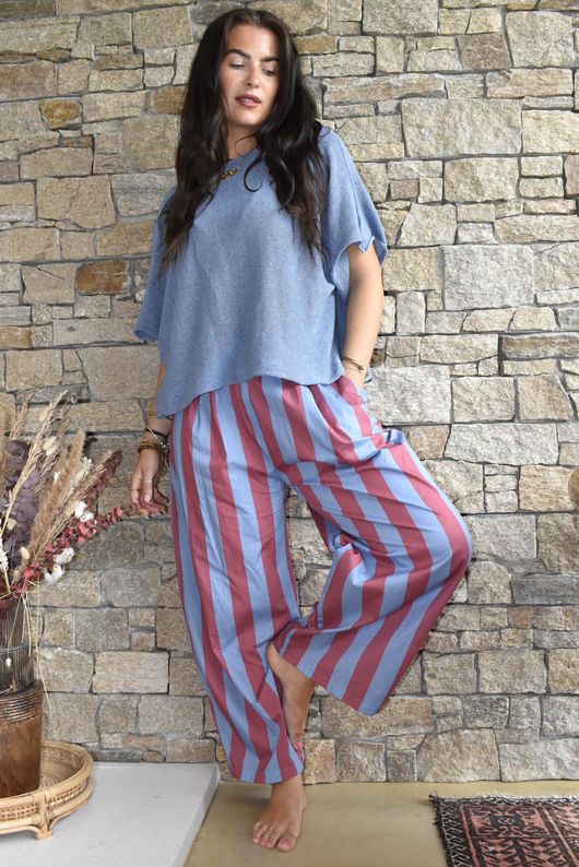 Bloc Striped Wide Barrel Pant Denim & Rhubarb